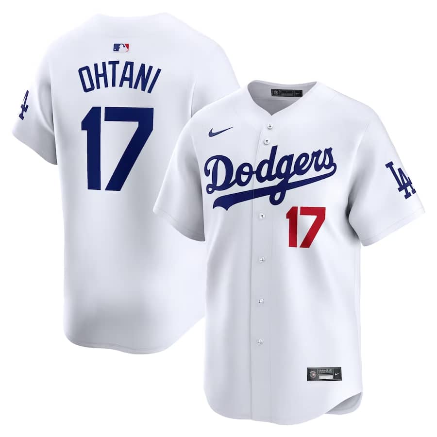 Shohei Ohtani Los Angeles Dodgers Nike Home Limited Player Jersey - White color on a white background.