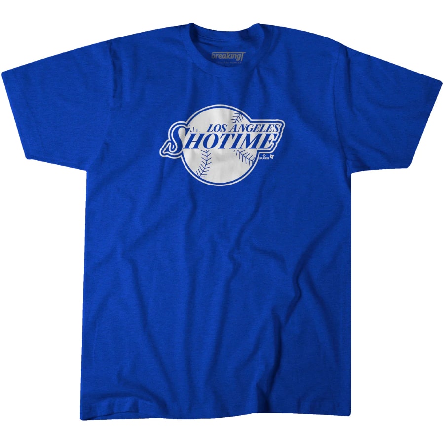 Shohei Ohtani:  Shotime Baseball LA T-Shirt - Royal Blue color on a white background.