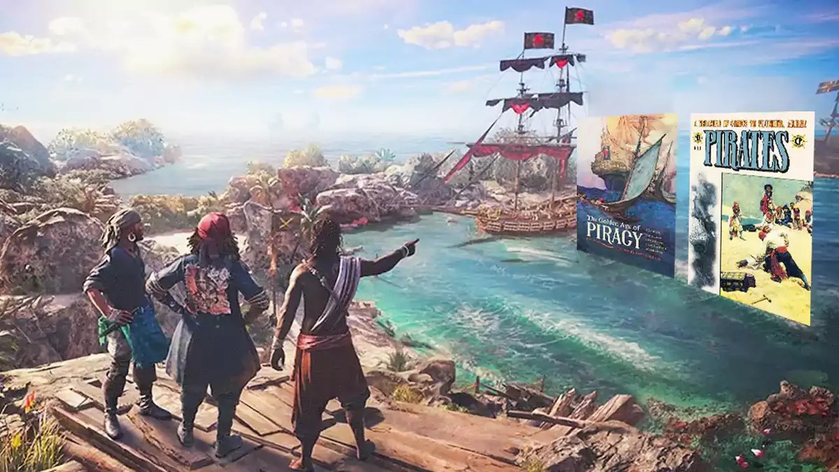 Pirates pointing at books