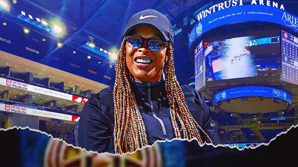 Teresa Weatherspoon with the Chicago Sky arena in the background