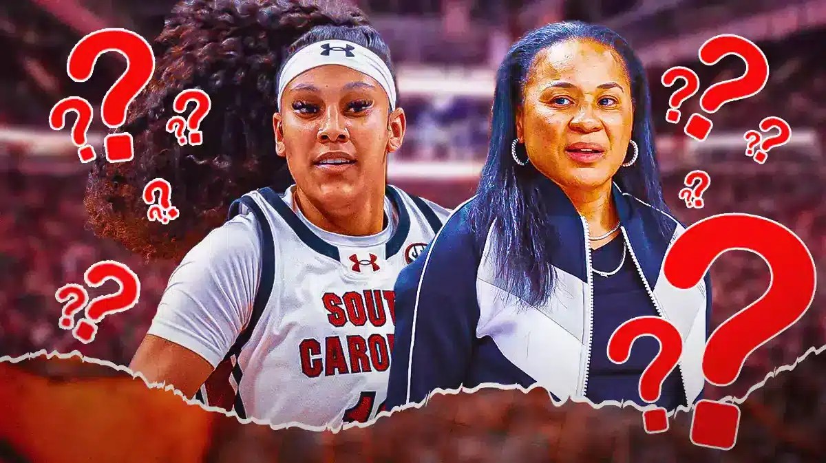 Dawn Staley. Kamilla Cardoso with question marks around her