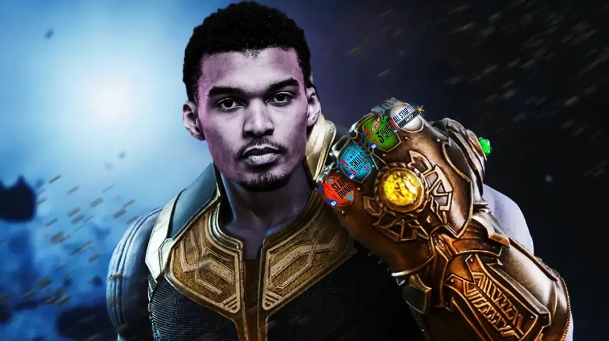 Spurs' Victor Wembanyama holding infinity stones