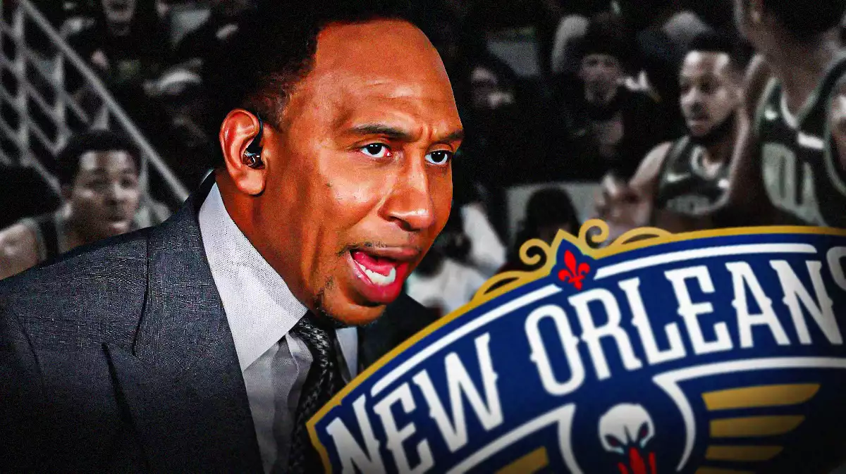 Stephen A. Smith on the left, yelling at New Orleans Pelicans on the right.