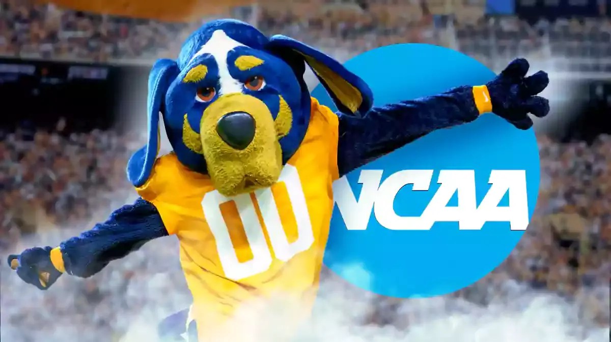 University of Tennessee mascot with the NCAA logo behind him