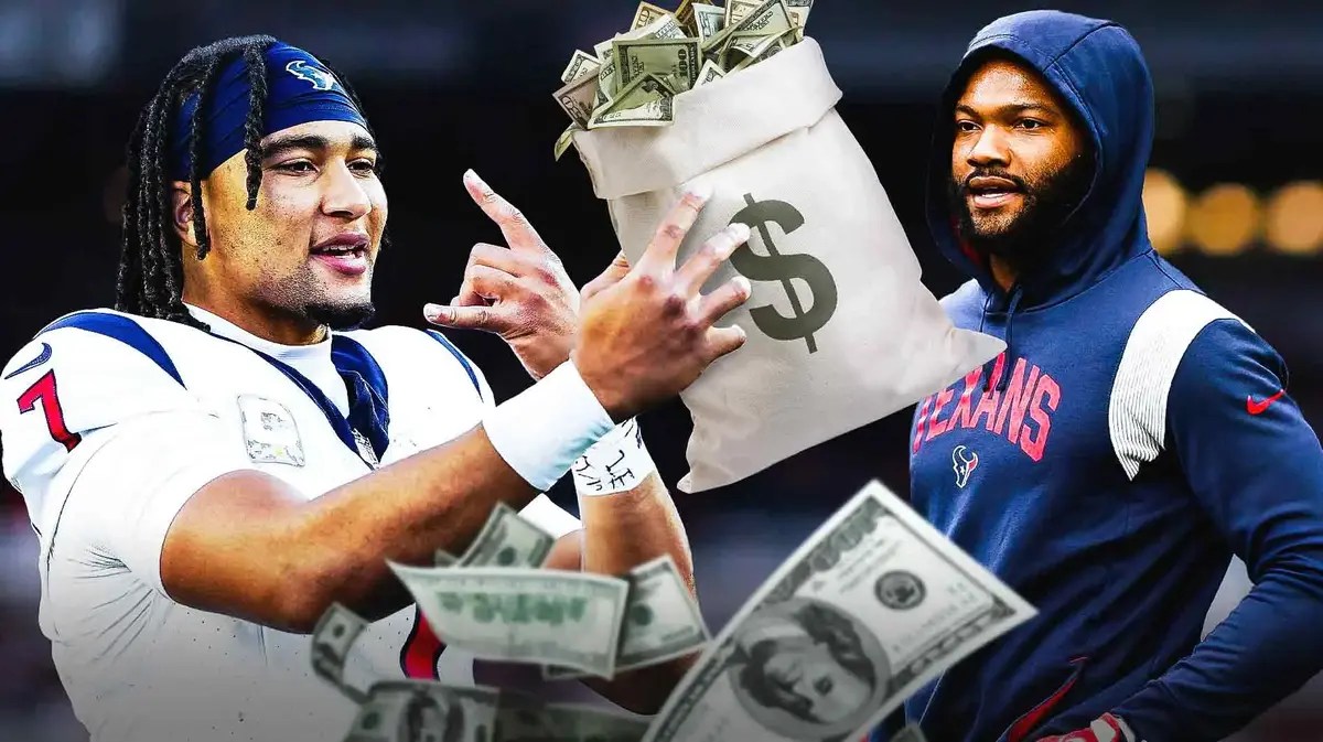 Texans' CJ Stroud handing over a bag of cash to Nico Collins