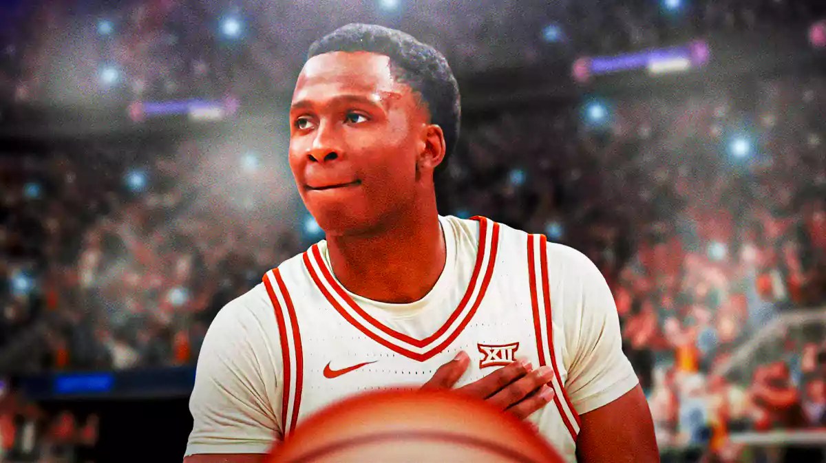 Texas basketball guard Max Abmas looking focused.