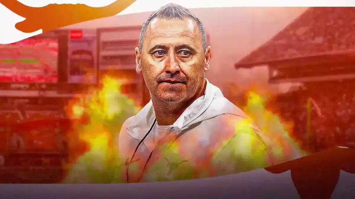 Texas football head coach Steve Sarkisian on fire
