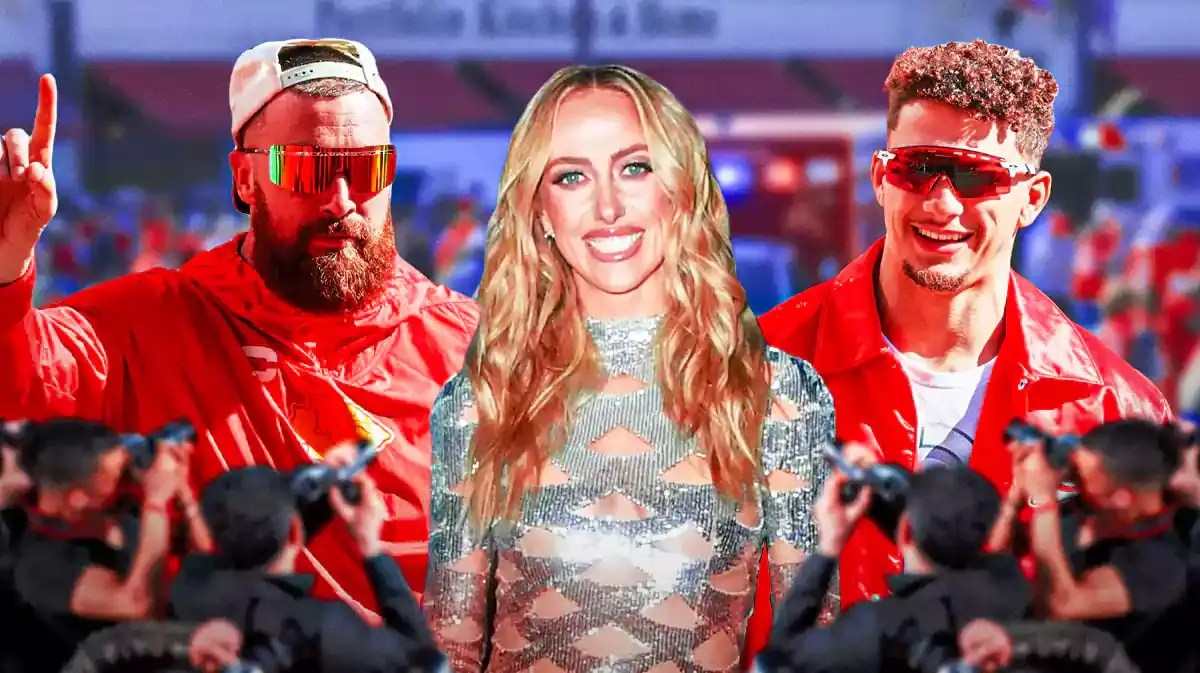 A pic of Travis Kelce, Brittany Mahomes, and Patrick Mahomes