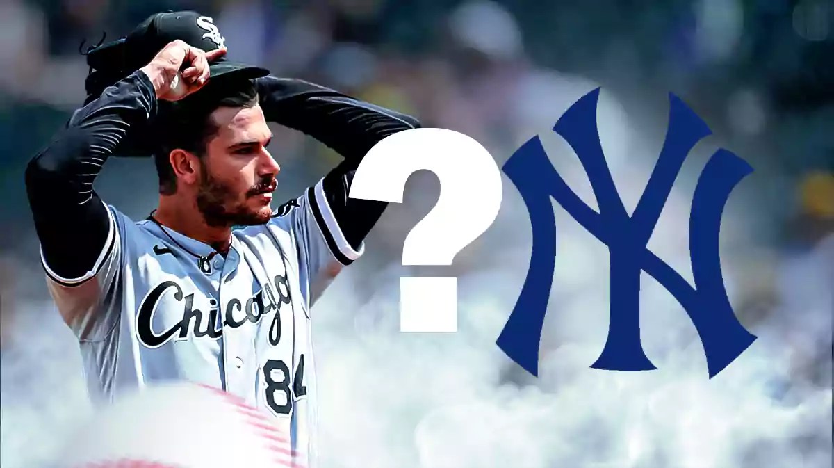 Dylan Cease with a Yankees logo next to him, and a question mark between them.