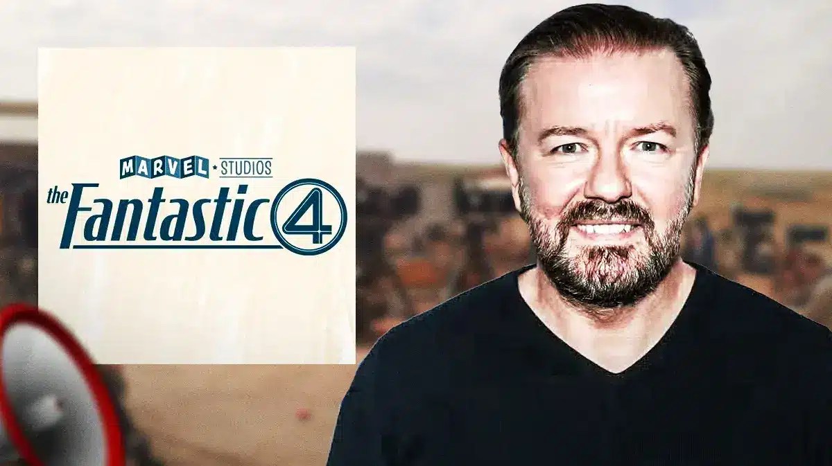 MCU Fantastic Four logo and Ricky Gervais.