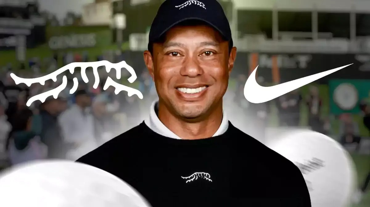PGA Tour legend Tiger Woods with Nike logo and TaylorMade Sun Day Red logo