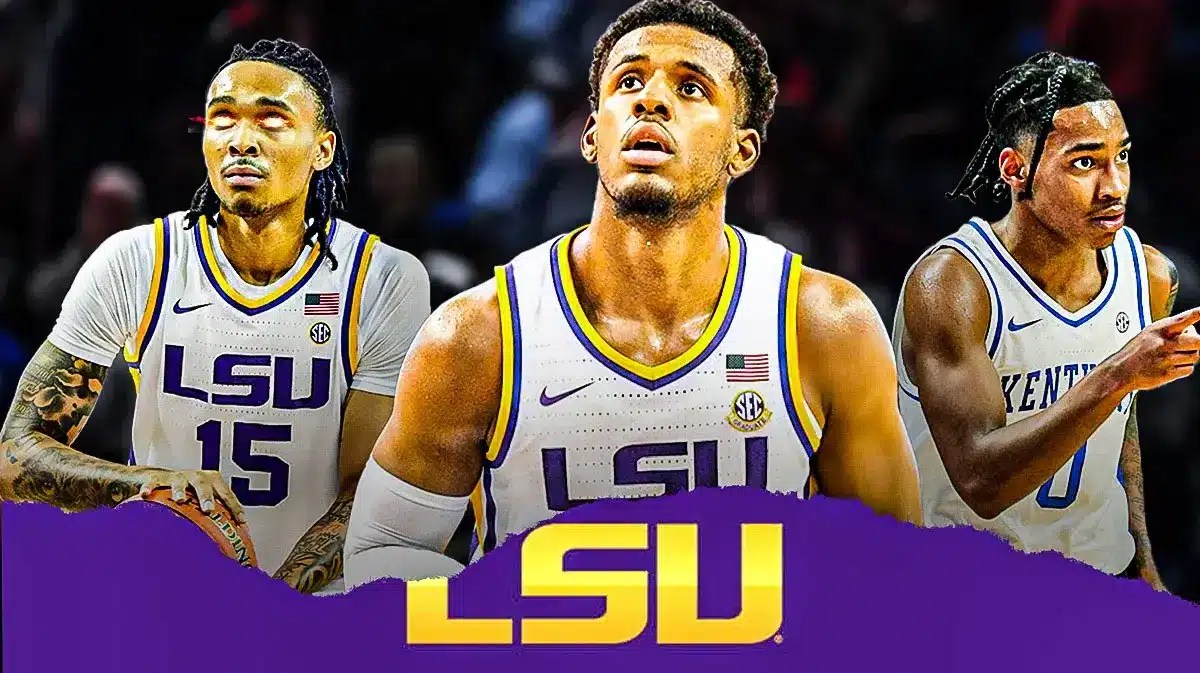 LSU basketball Tyrell Ward and Jordan Wright with Kentucky Rob Dillingham