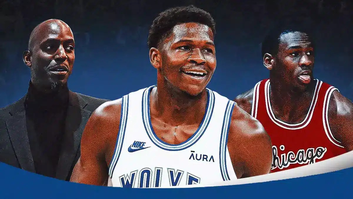 Timberwolves' Anthony Edwards with Kevin Garnett and 1984 Michael Jordan