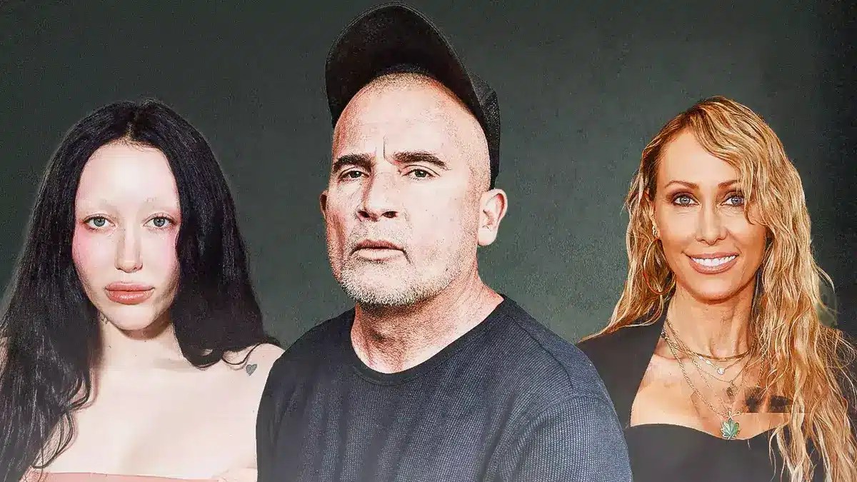 ish Cyrus and Noah Cyrus with Dominic Purcell in the middle