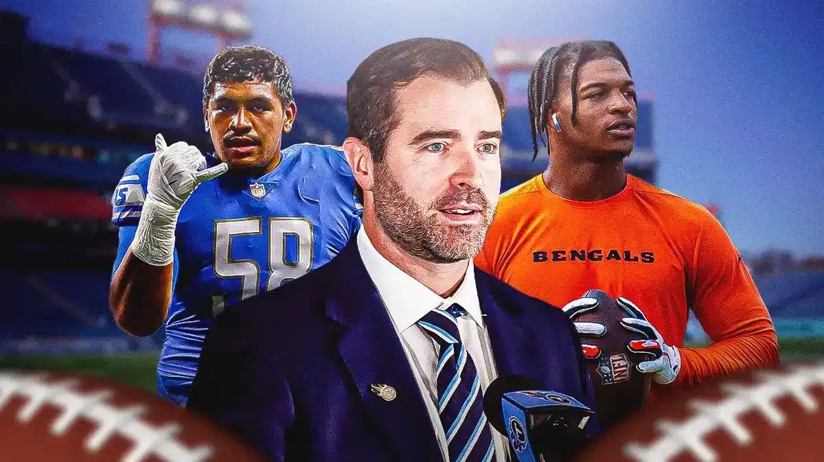 New Tennessee Titans head coach Brian Callahan with Ja'Marr Chase and Penei Sewell