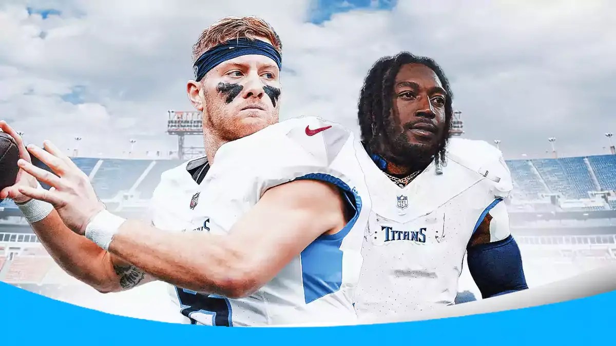 Titans' Will Levis with Calvin Ridley photoshopped to be wearing Titans jersey