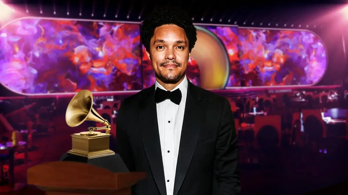 Trevor Noah with Grammys.