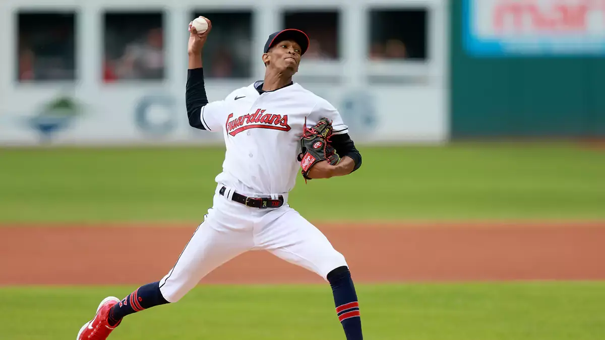 Cleveland Guardians starting pitcher Triston McKenzie (11) pitches against the Baltimore Orioles during the first inning at Progressive Field. 