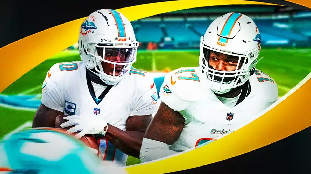 NFL players Tyreek Hill and Jaylen Waddle of the Miami Dolphins