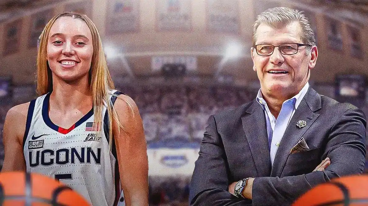 UConn women's basketball star Paige Bueckers, head coach Geno Auriemma