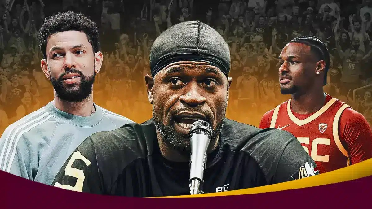 USC basketball's Bronny James, son of LeBron James, with Stephen Jackson and Austin Rivers