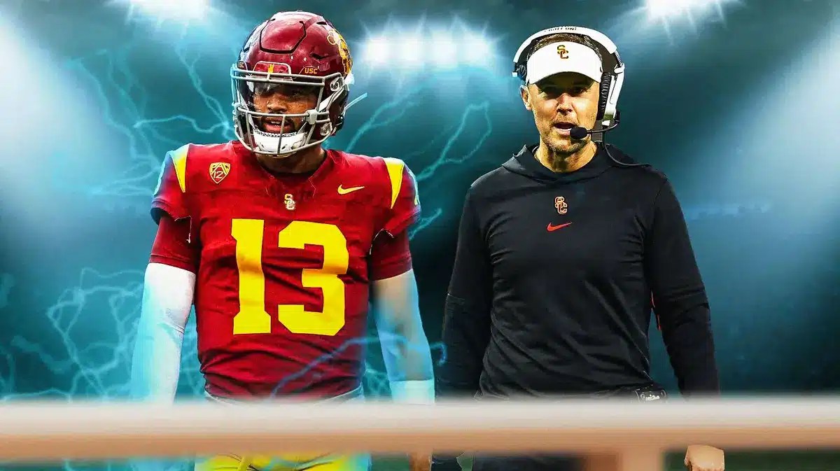 Caleb Williams, USC football head coach Lincoln Riley