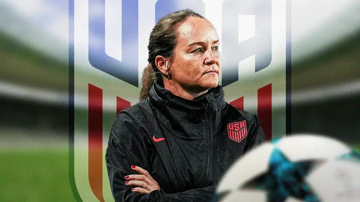 Twila Kilgore in front of the USWNT logo