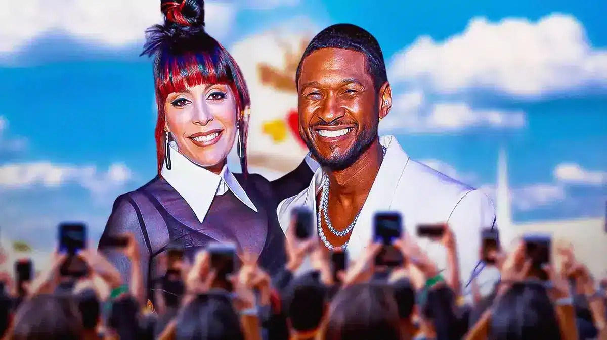 Usher and Jennifer Goicoechea with fans.
