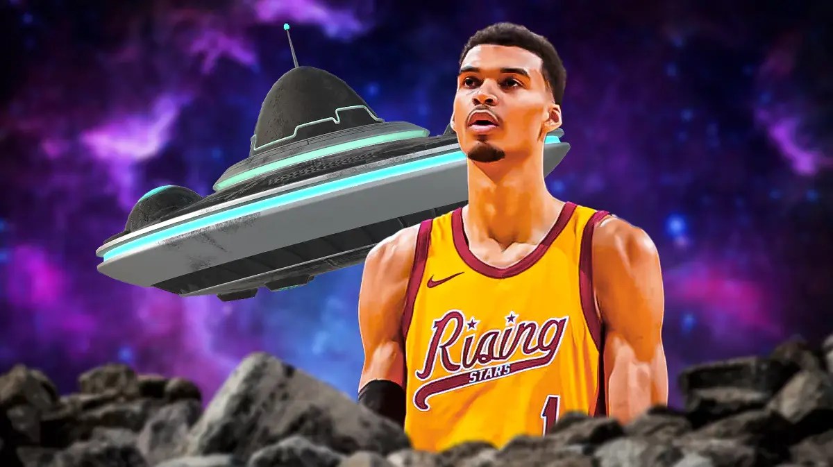 Spurs' Victor Wembanyama, spaceship, galaxy in back