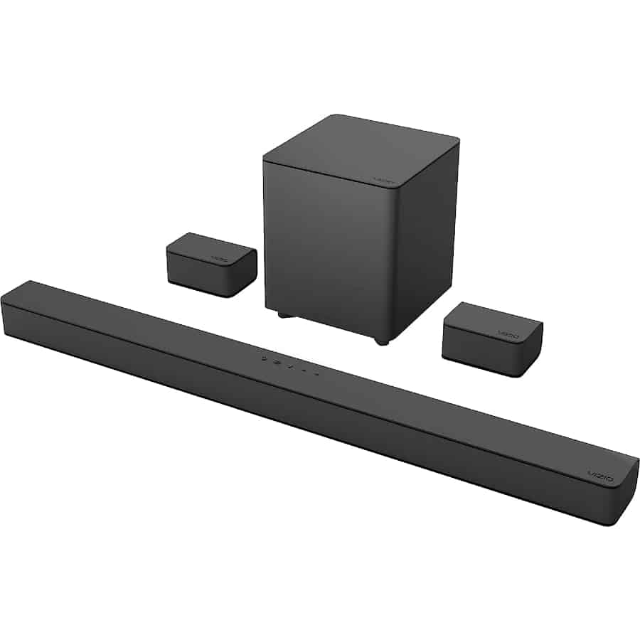 Vizio V-Series 5.1 Home Theater Sound Bar with Dolby Audio on a white background.