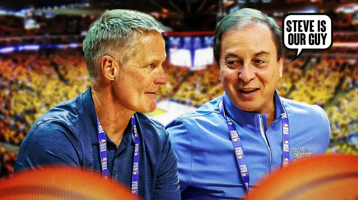 Warriors' owner Joe Lacob saying "Steve is our guy" next to Steve Kerr