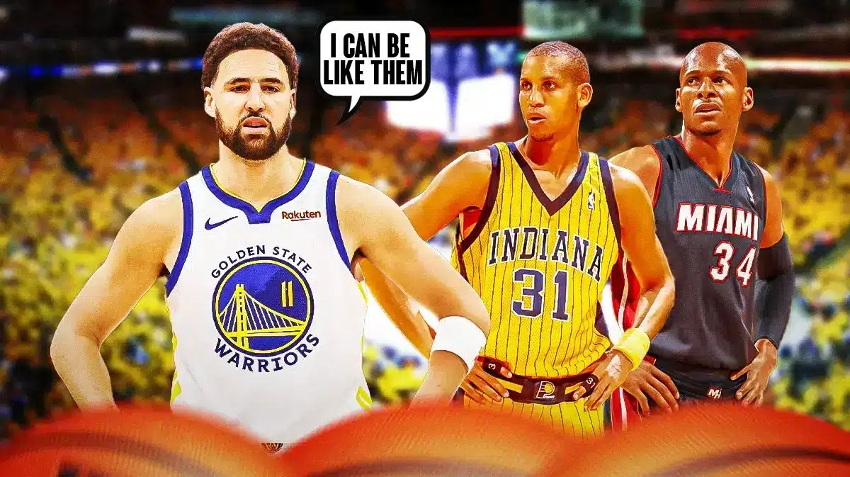 Klay Thompson saying "I can be like them" next to Reggie Miller and Ray Allen