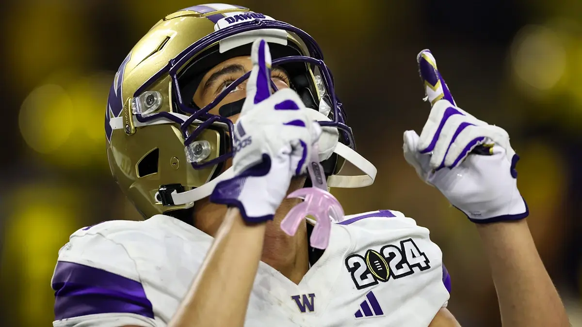 Washington Huskies wide receiver Rome Odunze (1) in the 2024 College Football Playoff national championship game at NRG Stadium. 