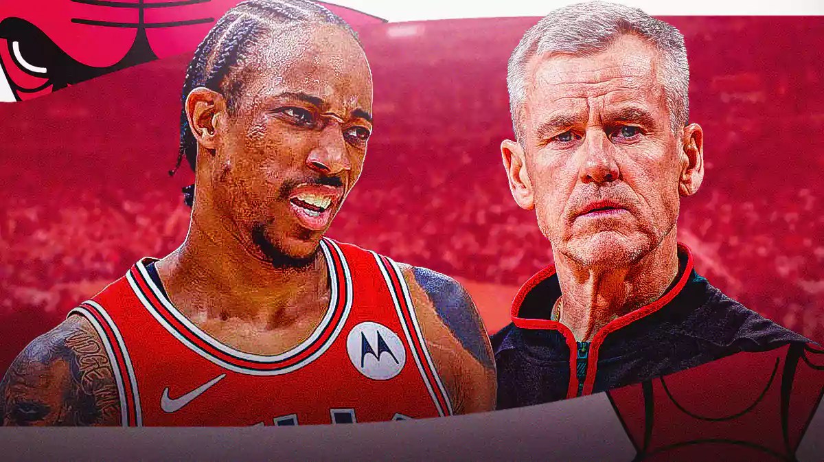 Bulls, Bulls standings, NBA standings, Eastern Conference, Bulls Eastern Conference, DeMar DeRozan and Billy Donovan with Bulls arena in the background