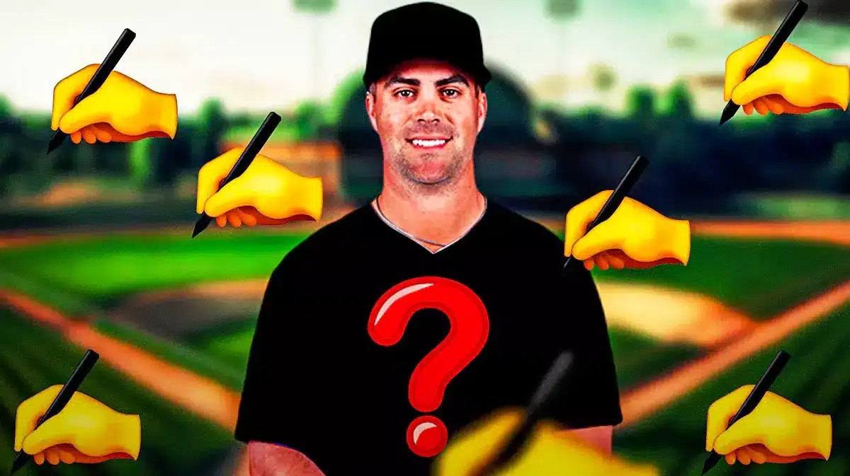 Whit Merrifield in a blank jersey with a question mark. ✍️ emojis around him