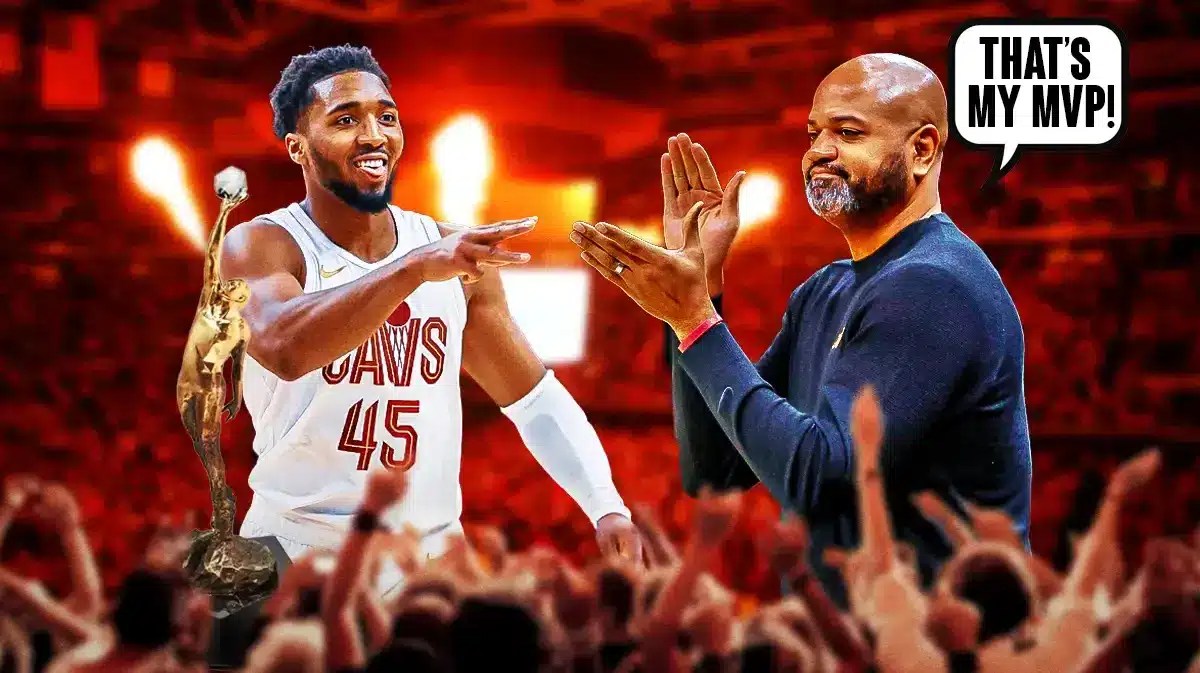 Cavs' Donovan Mitchell next to JB Bickerstaff saying "That's my MVP