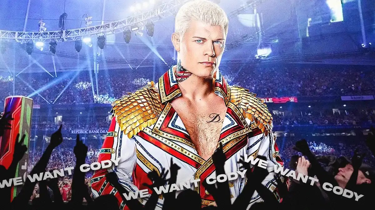 Cody Rhodes, with fans chanting, "We want Cody."