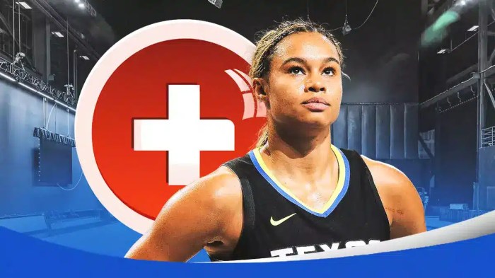 - WNBA Dallas Wings player Satou Sabally, with the injury symbol/medical cross