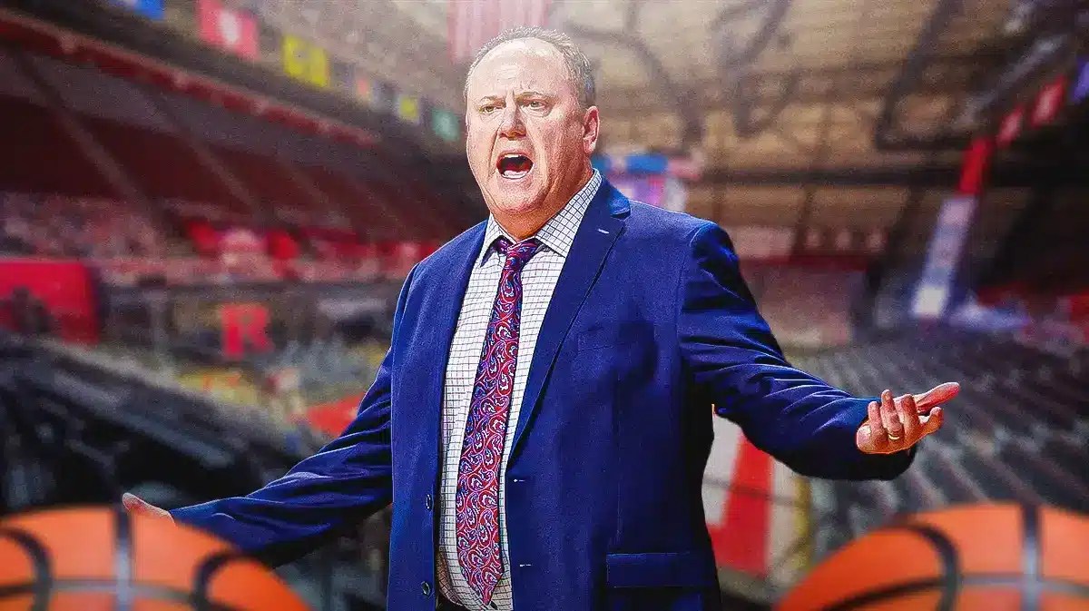 Wisconsin basketball, Badgers, Greg Gard, Rutgers basketball, Scarlet Knights, Greg Gard with Rutgers basketball arena in the background