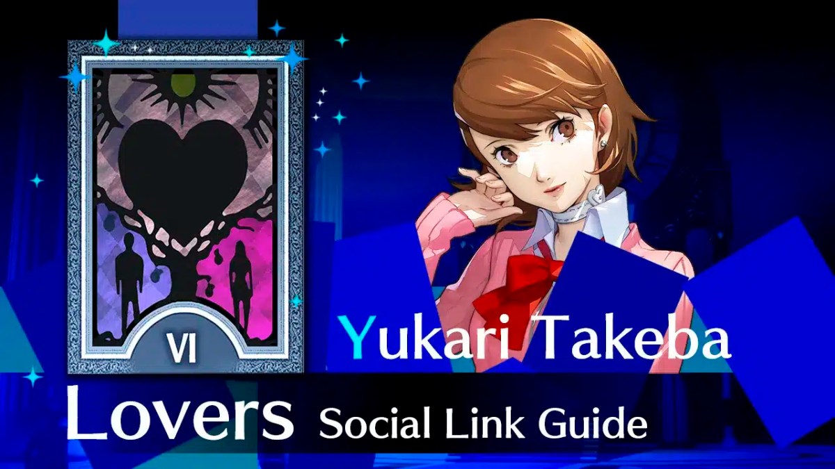 yukari takeba reload, yukari takeba, yukari social link, yukari persona 3 reload, yukari romance, a picture of Yukari Takeba with her arcana to the left and the words Lovers social link guide below