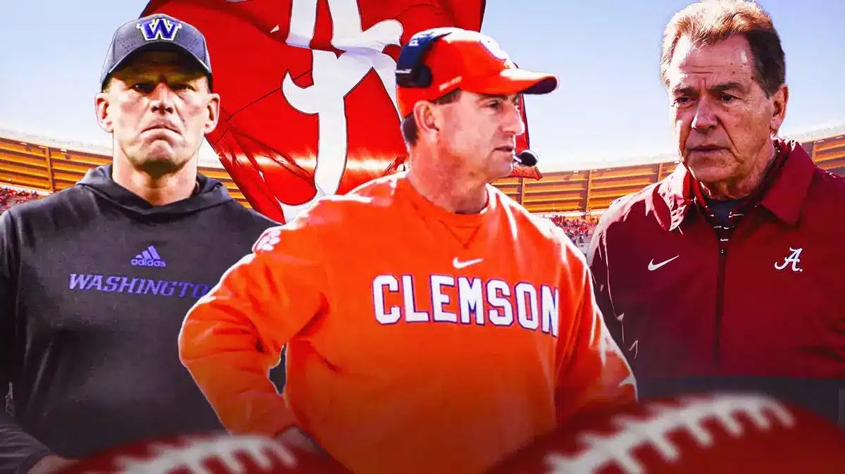 Alabama football Kalen DeBoer and Nick Saban with Clemson Dabo Swinney
