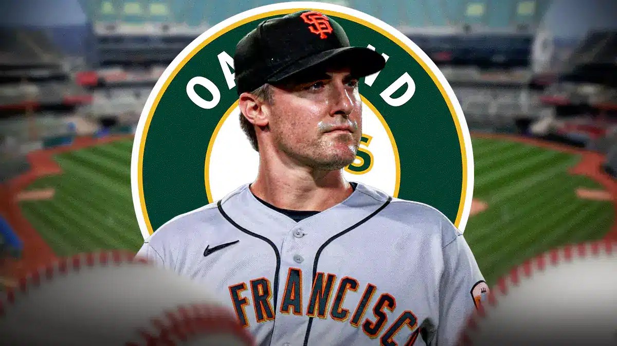 Athletics, Giants, Athletics Giants trade, Jonah Cox, Ross Stripling, Ross Stripling with A’s stadium in the background