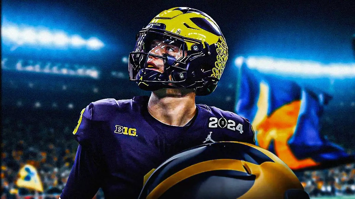 JJ McCarthy, Michigan football, Wolverines, JJ McCarthy NFL Draft, NFL Draft, JJ McCarthy with Michigan football stadium in the background