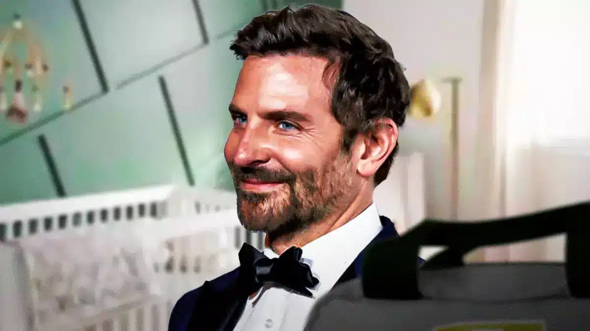 Bradley Cooper with baby nursery in background.