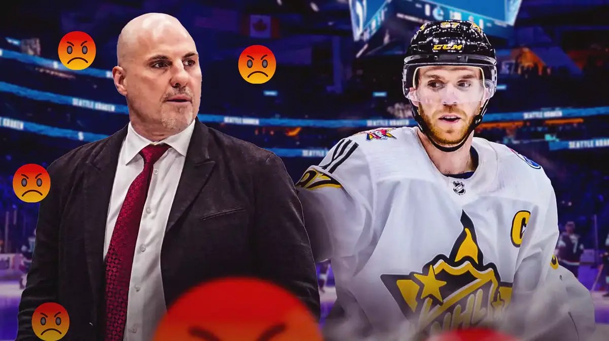 Canucks coach Rick Tocchet with Oilers star Connor McDavid.