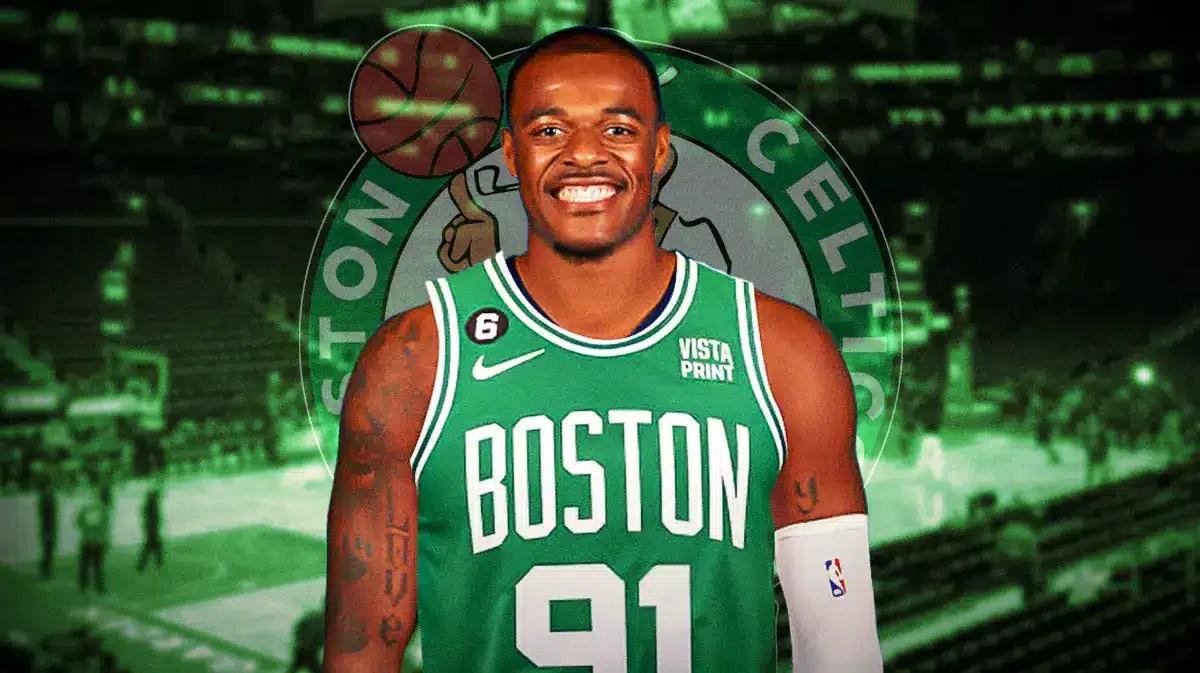 Xavier Tillman (in a celtics jersey) looking serious on a TD Garden background