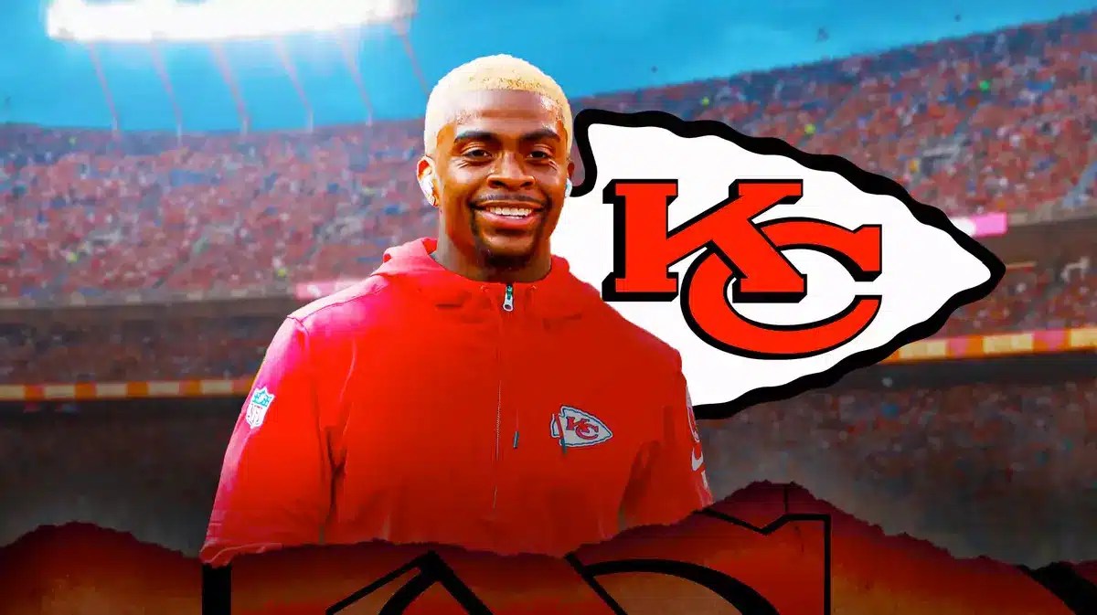 Jerick Mckinnon smiles at the news of the Chiefs' injury report, 49ers' Super Bowl crowd in the background