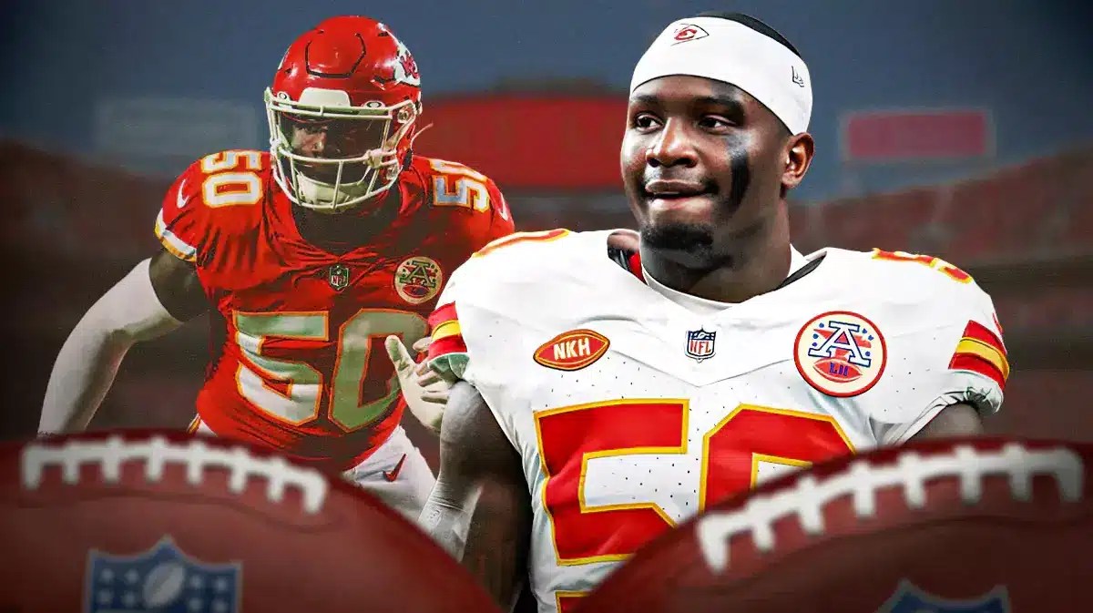 Kansas City Chiefs star Willie Gay in front of Arrowhead Stadium.