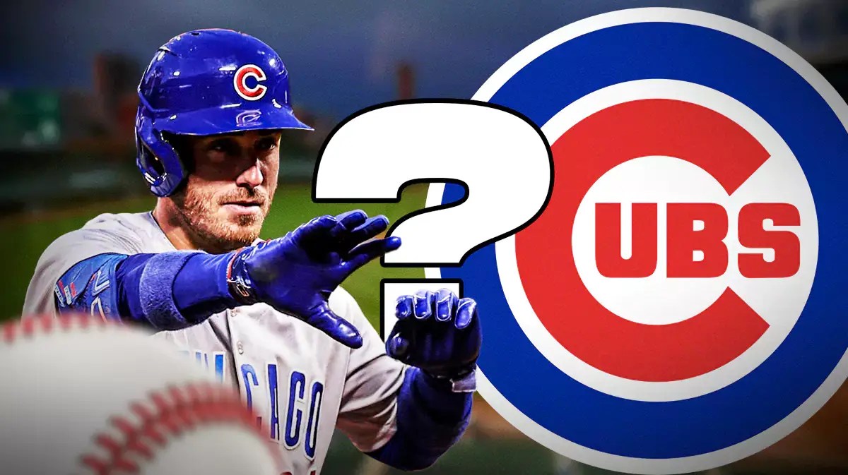 Cubs' Cody Bellinger on left. Chicago Cubs' logo on right. Question mark in middle.