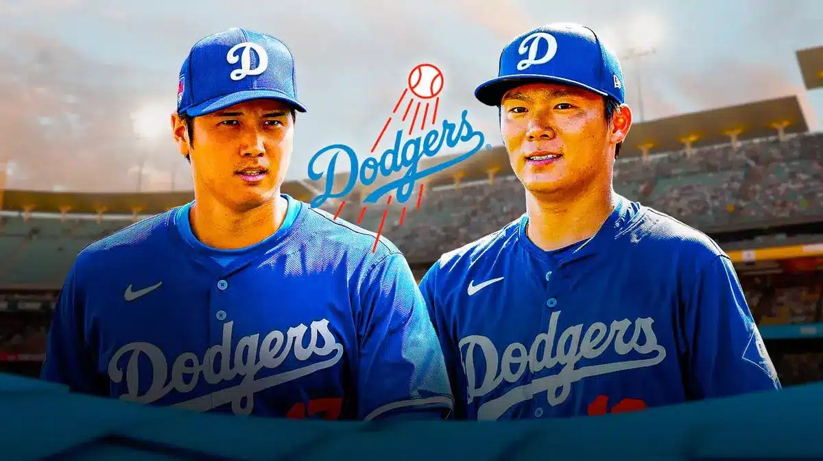 Dodgers' Yoshinobu Yamamoto stands next to Shohei Ohtani after Rangers game, MLB Free Agency fans in background